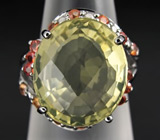 Кольцо с цитрином эффектной огранки и разноцветными сапфирами Серебро 925