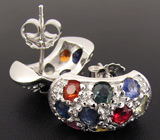 Серьги с разноцветными сапфирами Серебро 925