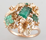 Авторское кольцо с уральскими изумрудами и бриллиантами Золото