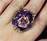 Кольцо с аметистами, цаворитами, сапфирами и рубинами Серебро 925