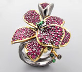Кольцо с цаворитами и пурпурно-розовыми сапфирами Серебро 925