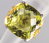Кольцо с цитрином "зеленое золото", цаворитами и сапфирами Серебро 925