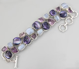 Браслет с аметистами, агатами и пузырчатым жемчугом Серебро 925