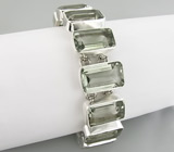 Стильный браслет с зелеными аметистами Серебро 925