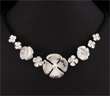 Наборное колье из 9 цветков-подвесок на сатиновом шнуре Серебро 925