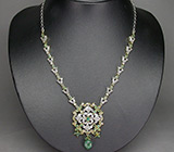 Колье с изумрудами Серебро 925