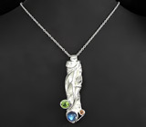 Кулон с лабрадоритом, цитрином и сапфиром на цепочке