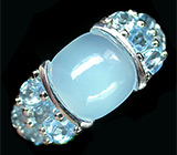 Превосходное кольцо с небесно-голубым халцедоном и топазами Серебро 925
