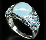 Превосходное кольцо с небесно-голубым халцедоном и топазами Серебро 925