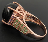 Высокое кольцо из коллекции "Mia" со звездчатым диопсидом, танзанитами и цаворитами Серебро 925