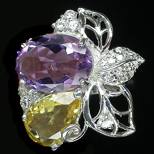 Превосходное кольцо с аметистом и цитрином