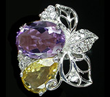 Превосходное кольцо с аметистом и цитрином Серебро 925