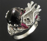 Кольцо "Дракон" со звездчатым диопсидом и сапфирами Серебро 925