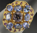 Кольцо из коллекции "Mia" со шпинелью, танзанитами и аметистами Серебро 925