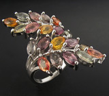 Элегантное кольцо с разноцветными сапфирами Серебро 925