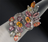 Элегантное кольцо с разноцветными сапфирами Серебро 925