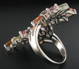 Элегантное кольцо с разноцветными сапфирами Серебро 925