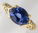 Кольцо с чистейшим синим сапфиром и бриллиантами Золото