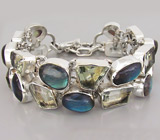 Браслет с лабрадоритами и зелеными аметистами Серебро 925