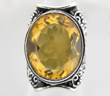 Массивный перстень с золотистым кубиком циркония Серебро 925
