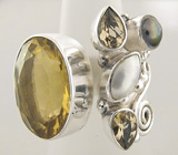 Необычное кольцо с цитринами и жемчугом Серебро 925