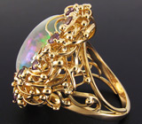 Авторское кольцо с опалом, гранатами с александритовым эффектом и бриллиантами Золото