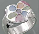 Кольцо "Сердце-Цветок" с перламутром Серебро 925