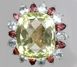 Крупное кольцо с цитрином, гранатами и топазами Серебро 925