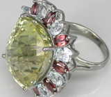 Крупное кольцо с цитрином, гранатами и топазами Серебро 925