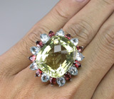 Крупное кольцо с цитрином, гранатами и топазами Серебро 925