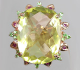 Замечательное кольцо с цитрином, цаворитами и сапфирами Серебро 925