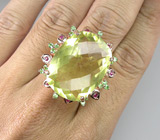 Замечательное кольцо с цитрином, цаворитами и сапфирами Серебро 925