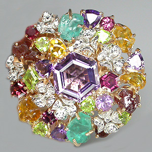 Потрясающее КРУПНОЕ кольцо с самоцветами! Ручная работа