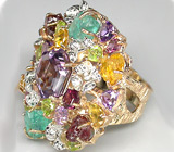 Потрясающее КРУПНОЕ кольцо с самоцветами! Ручная работа Серебро 925