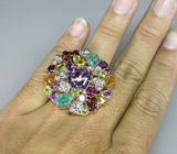 Потрясающее КРУПНОЕ кольцо с самоцветами! Ручная работа Серебро 925