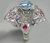 Превосходное крупное кольцо с топазом, турмалинами, танзанитами и сапфирами Серебро 925