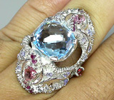 Превосходное крупное кольцо с топазом, турмалинами, танзанитами и сапфирами Серебро 925