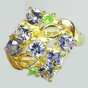 Изящное кольцо из коллекции "Mia" с танзанитами и цаворитами