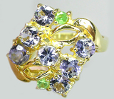 Изящное кольцо из коллекции "Mia" с танзанитами и цаворитами Серебро 925