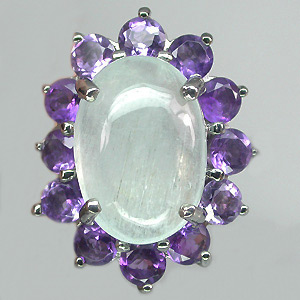 Кольцо с кабошоном берилла и аметистами