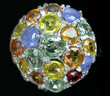 Праздничное кольцо с разноцветными сапфирами Серебро 925