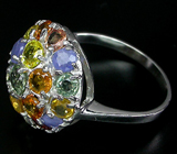 Праздничное кольцо с разноцветными сапфирами Серебро 925