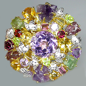 Потрясающее КРУПНОЕ кольцо с самоцветами! Ручная работа