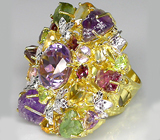 Потрясающее КРУПНОЕ кольцо с самоцветами! Ручная работа Серебро 925