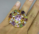 Потрясающее КРУПНОЕ кольцо с самоцветами! Ручная работа Серебро 925