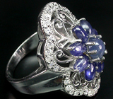 Замечательное кольцо с кабошонами синих сапфиров Серебро 925