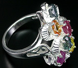 Замечательное кольцо с разноцветными сапфирами Серебро 925