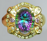 Кольцо из коллекции "Mia" с ярким мистик топазом, аметистами и перидотами Серебро 925