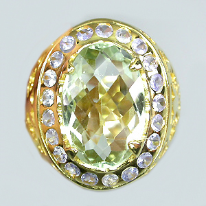 Замечательное кольцо из коллекции "Mia" с зеленым аметистом и танзанитами