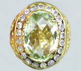 Замечательное кольцо из коллекции "Mia" с зеленым аметистом и танзанитами Серебро 925